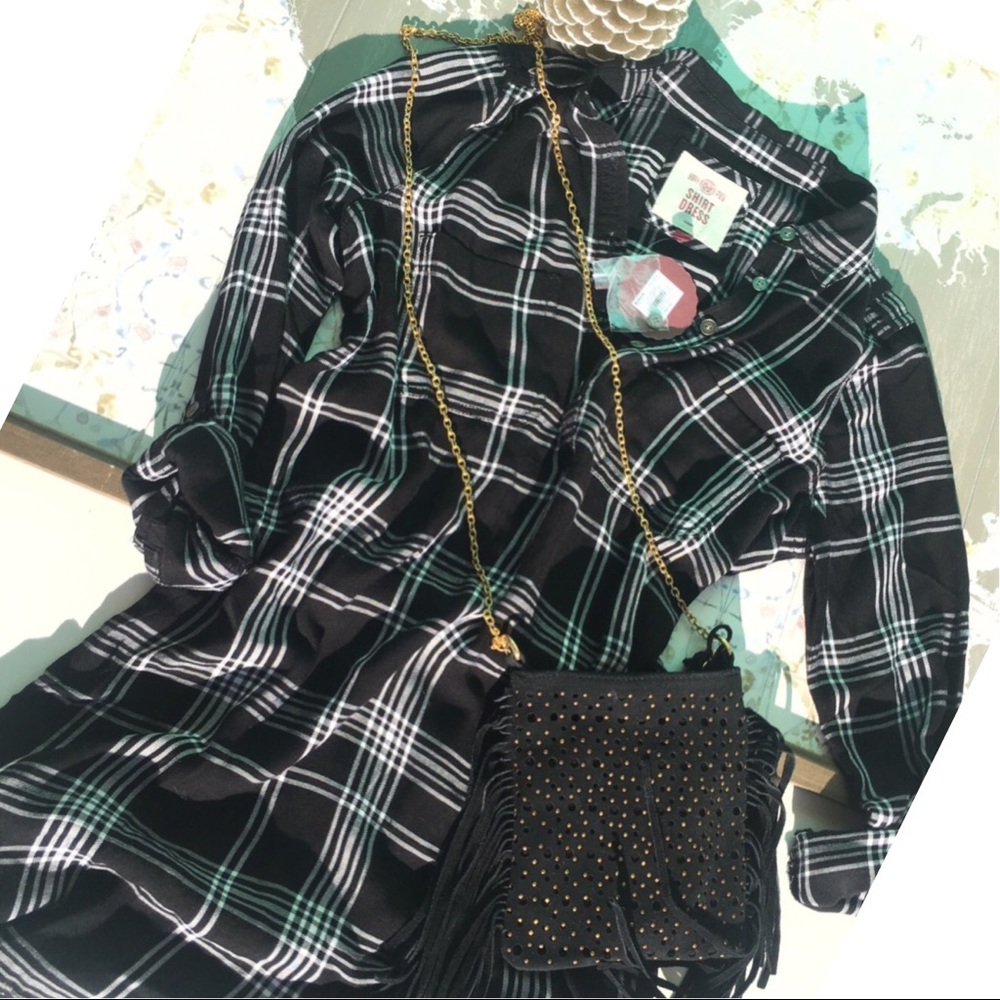 Navy Plaid shirt dress - Picture 6 of 6